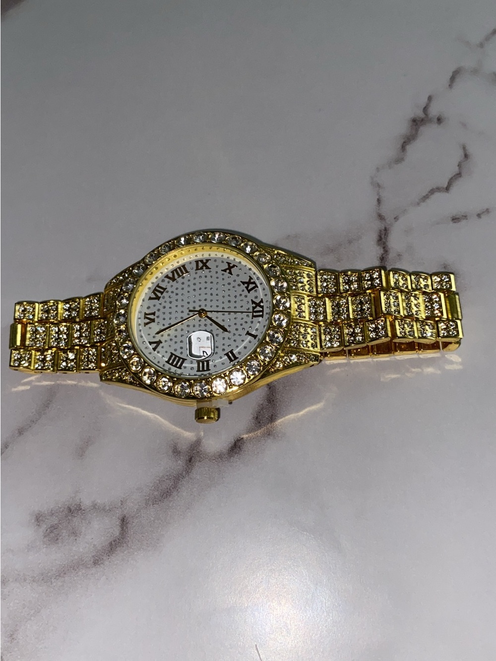 Gold Crystal-Accent Women’s Dress Watch with Roman Dial